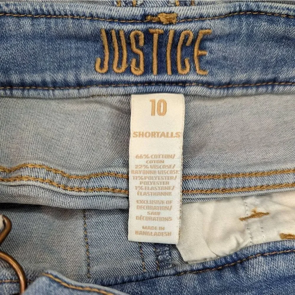 Justice Denim Romper Shorts Shortalls Blue Wash Girls Size 10